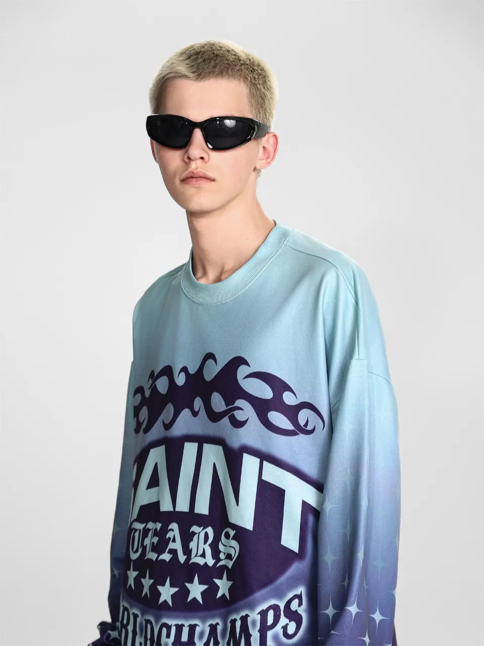 Saint michael tears all-over printed long-sleeved vintage autumn and winter T-shirt Style number: 104 Size: M L XL Wholesale price: 136 Color: green blue